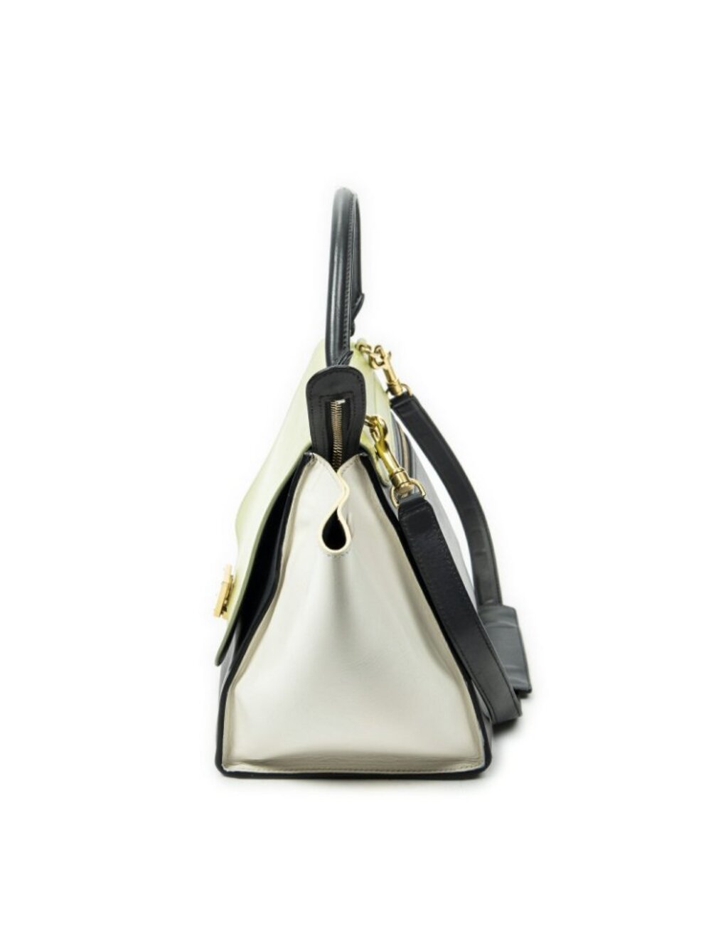 Celine Tricolor Trapeze Gray Light Green Ivory Calfskin Leather Messenger - Picture 3 of 10